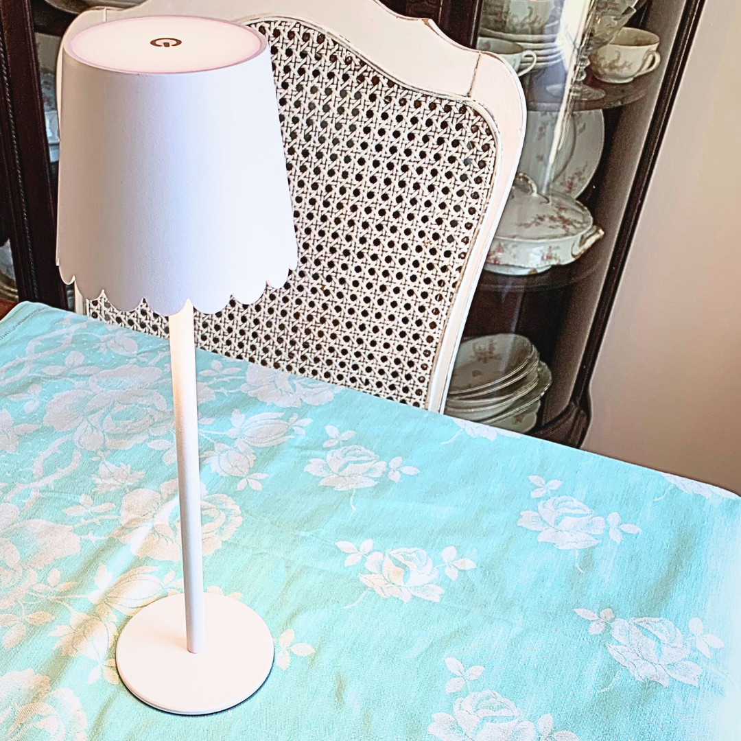 White Scalloped Shade Rechargeable Lamp